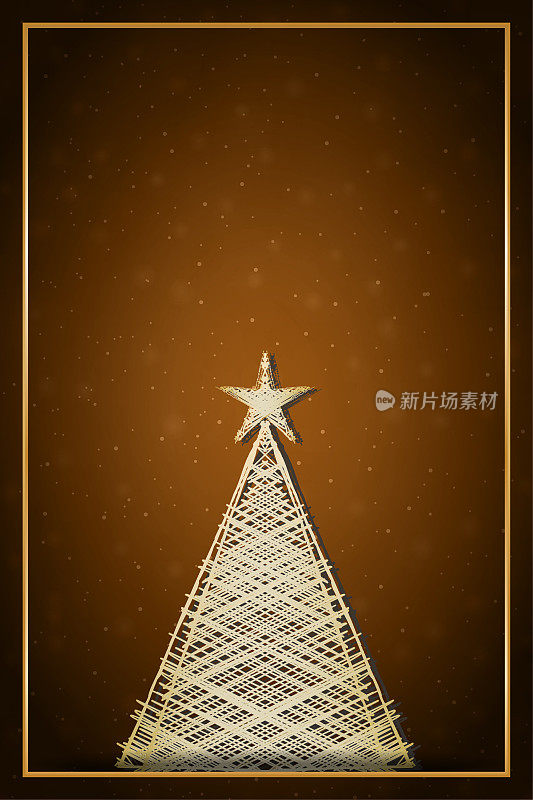 一个有创意的空白垂直矢量插图，白色或奶油色的圣诞树与未来主义的交叉图案和星在深棕色的渐变圣诞背景与复制空间