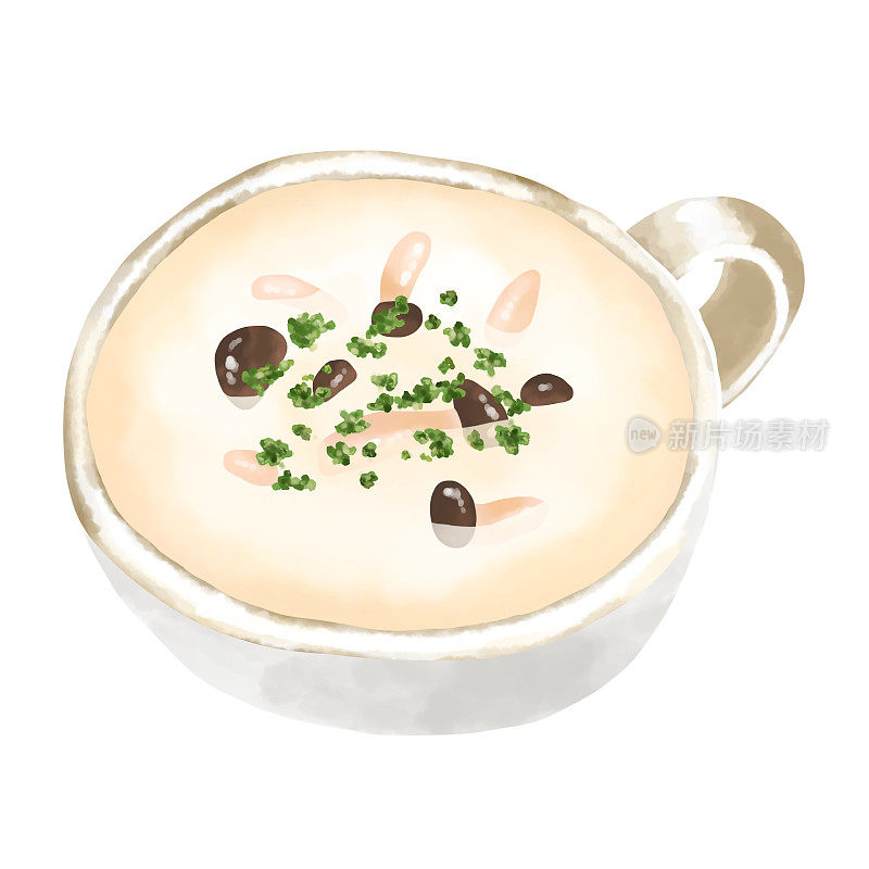 水彩画蘑菇奶油汤(蛤蜊浓汤)