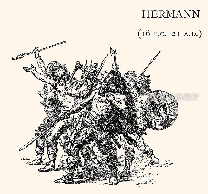 阿米尼乌斯或赫尔曼:阿米尼乌斯是切鲁西部落的首领。在为罗马人服务的过程中，他获得了公民身份和骑士爵位。(XXXL，有很多细节)