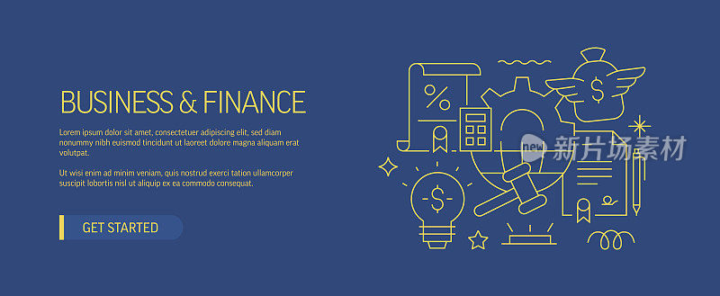 商务和金融相关的网站横幅线风格。现代设计矢量插图的网页旗帜，网站标题等股票插图