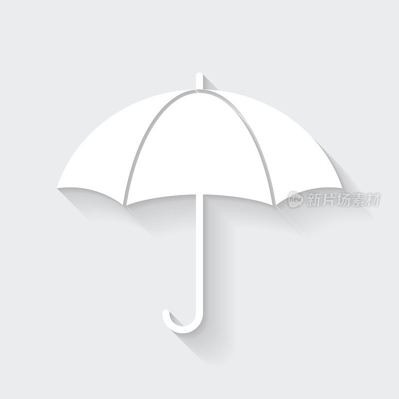 伞。图标与空白背景上的长阴影-平面设计