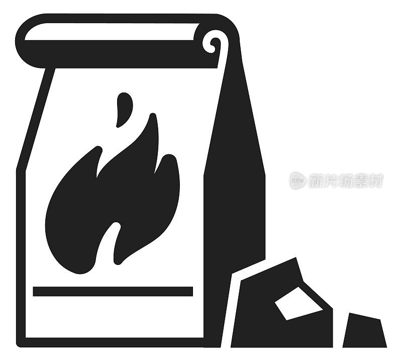 木炭纸袋图标。烧烤火燃料