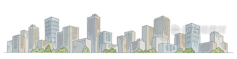 城市图形颜色长城市景观天际线素描插图矢量