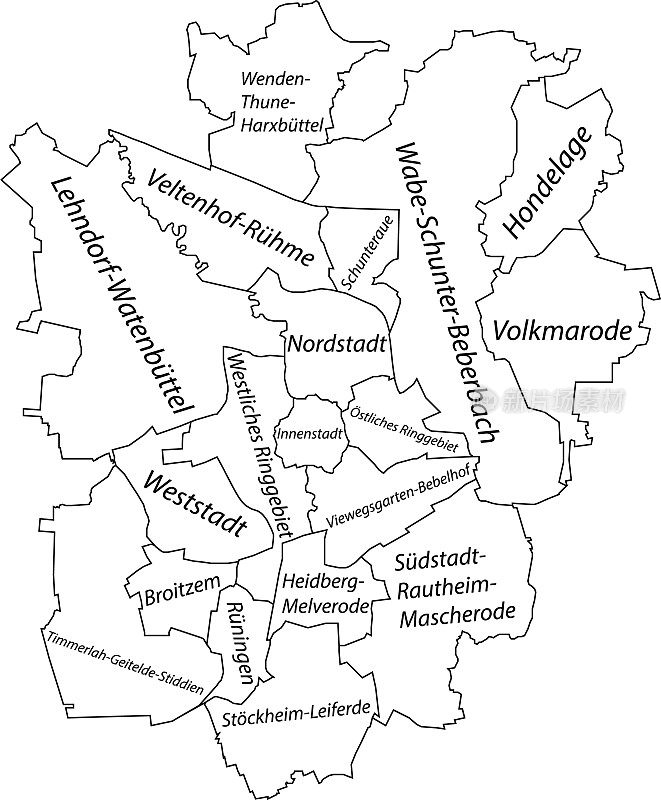 德国布伦施威格的白色标记区地图