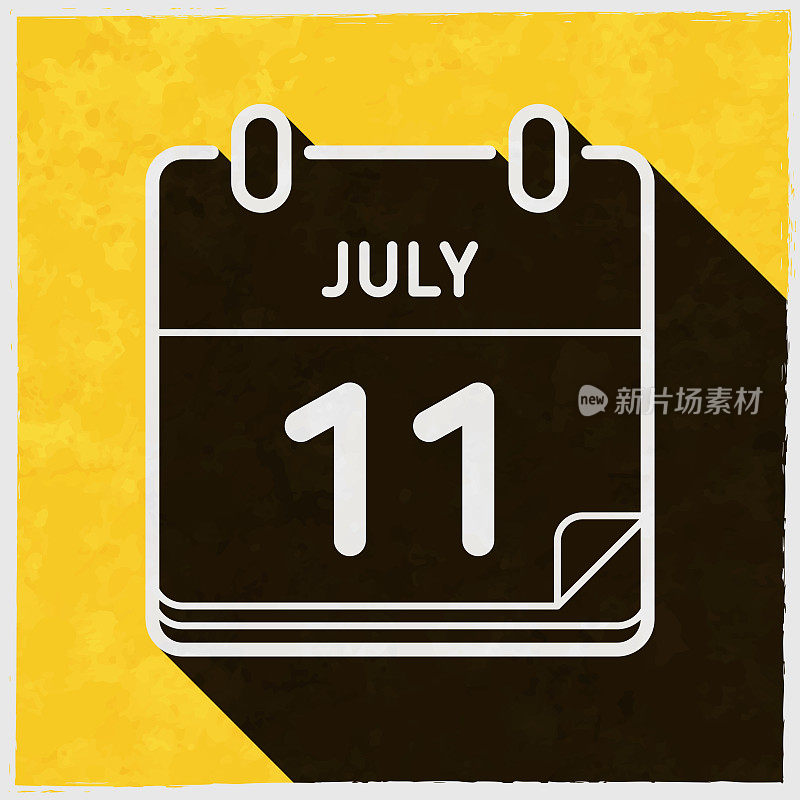 7月11日。图标与长阴影的纹理黄色背景