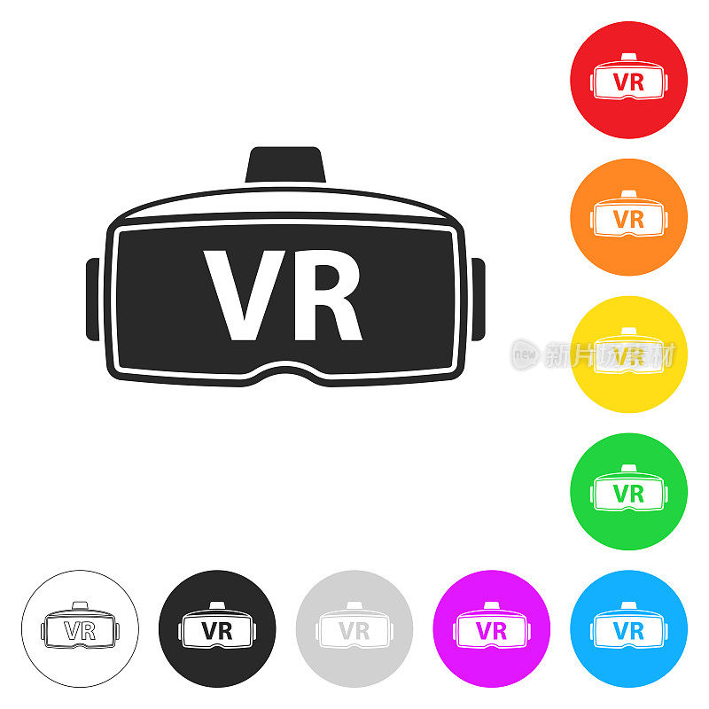 VR头盔-虚拟现实。彩色按钮上的图标