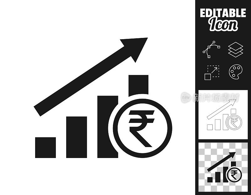 印度卢比升值图表。图标设计。轻松地编辑