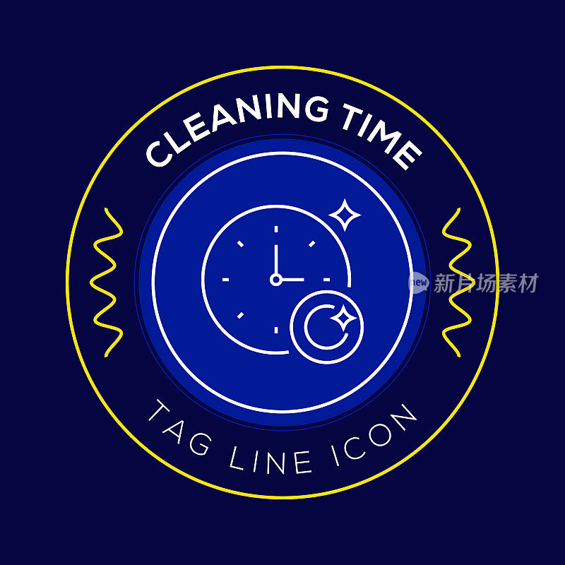 清洁时间圆徽章，现代标志矢量图标设计线条风格
