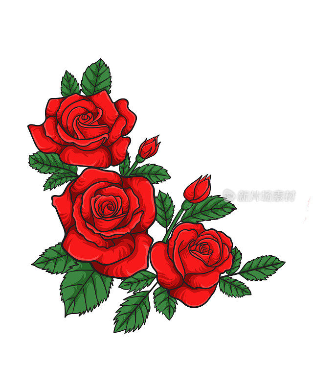红玫瑰花束矢量插图