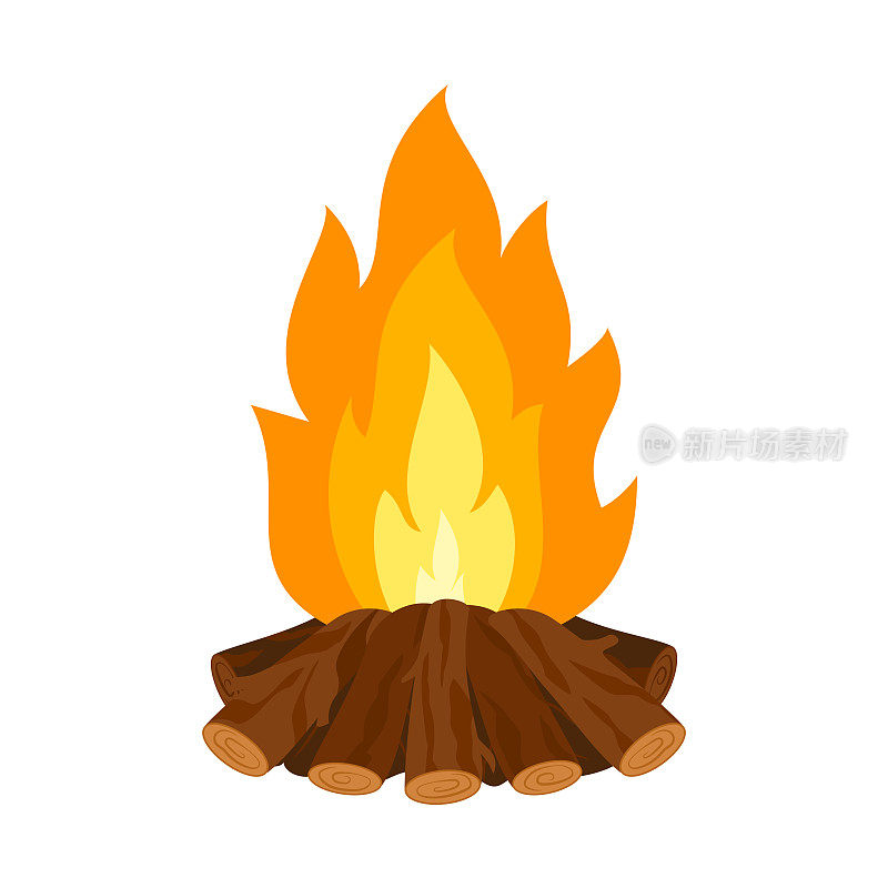木质营火燃烧的火焰把木柴堆平