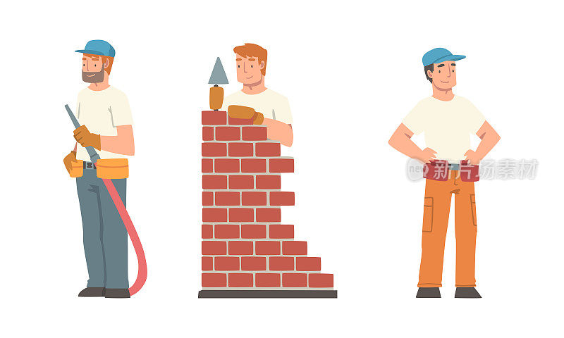 建筑工人。建筑工，杂工或修理工人物卡通矢量插图