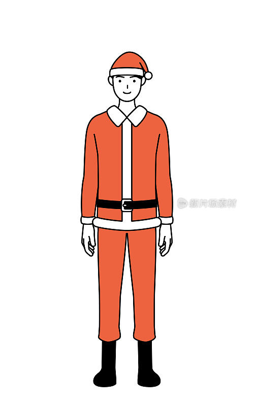 简单的线条插画，一个男人打扮成圣诞老人。