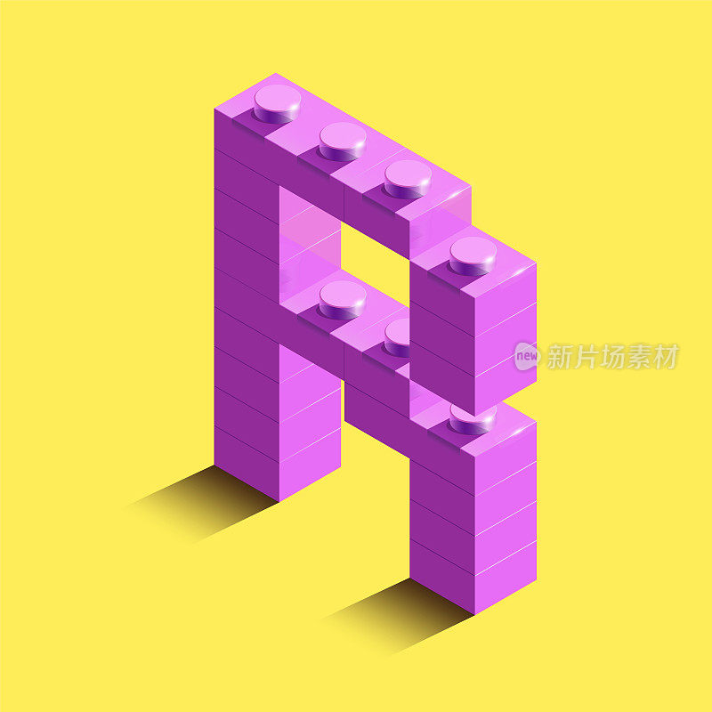 现实的粉色3d等距字母R的字母从构造器砖。