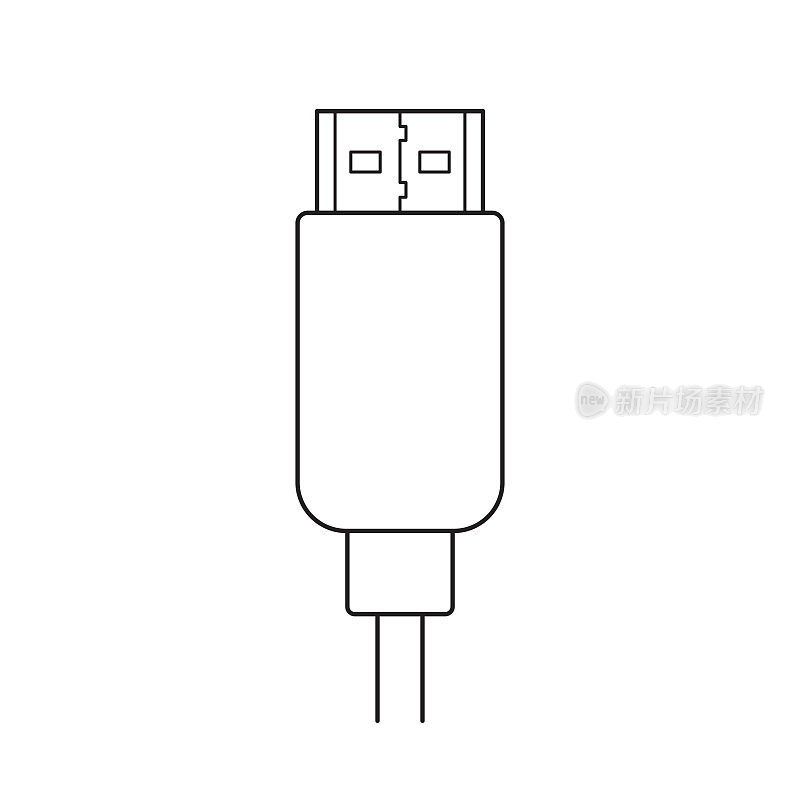 HDMI电缆连接器-矢量图标。画插图。白底隔离