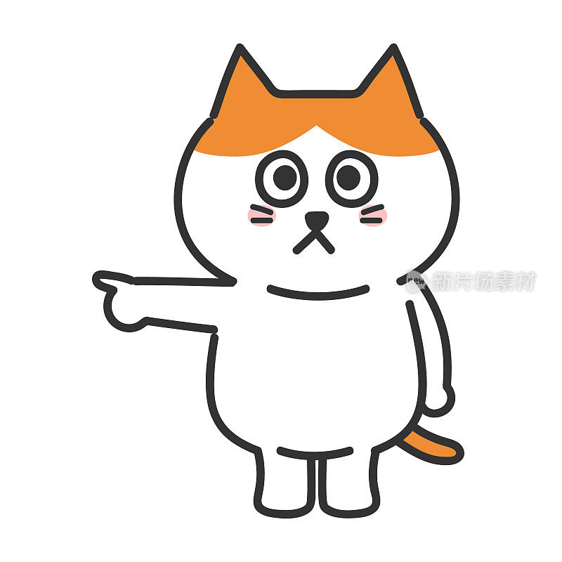 卡通橙色虎斑猫指向某物，矢量插图。