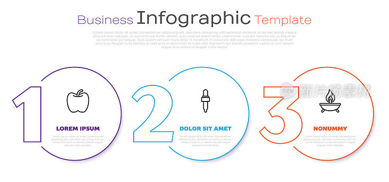 设置好苹果线，油移液管和香薰蜡烛。业务信息图表模板。向量