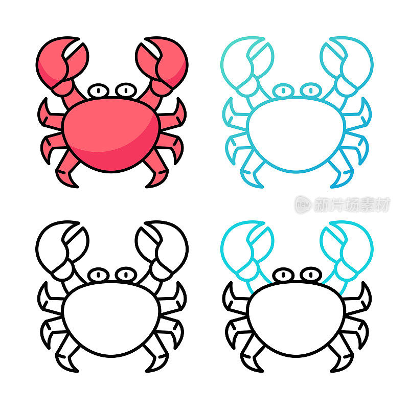 螃蟹图标设计在四个变化的颜色