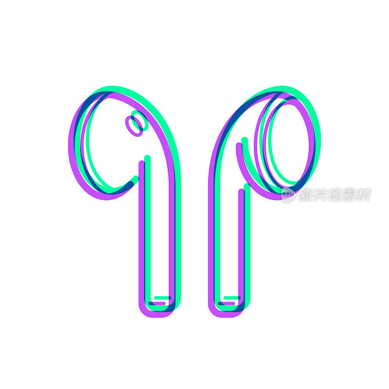 无线耳机。图标与两种颜色叠加在白色背景上