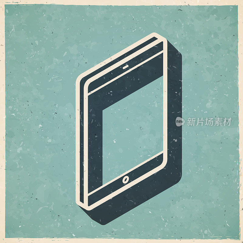 等距平板电脑。图标复古复古风格-旧纹理纸