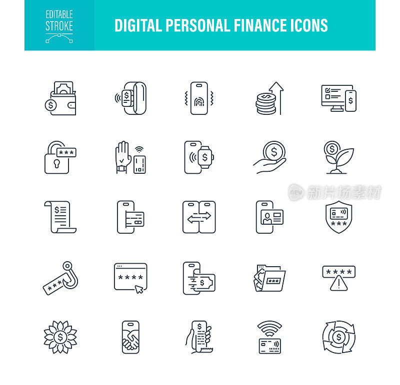 数字个人理财图标可编辑笔画