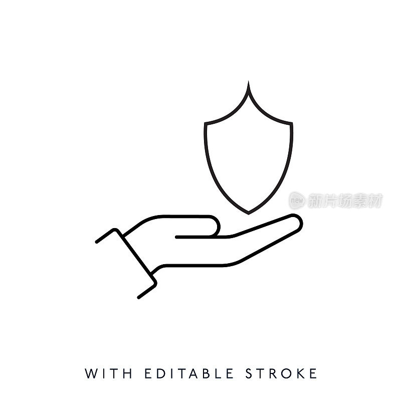 盾牌与人手线图标可编辑笔画可编辑笔画