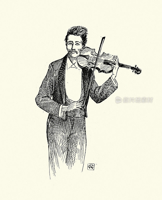 拉小提琴的人，小提琴家，历史维多利亚古典音乐，19世纪90年代