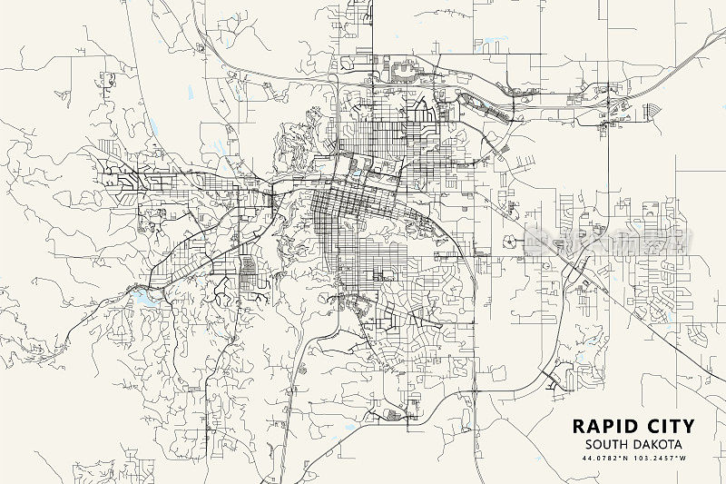 拉皮德城，南达科他州，美国矢量地图
