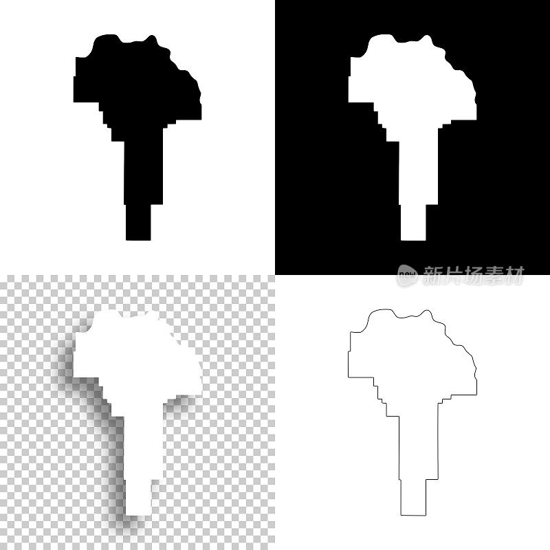 华盛顿州加菲尔德县。设计地图。空白，白色和黑色背景