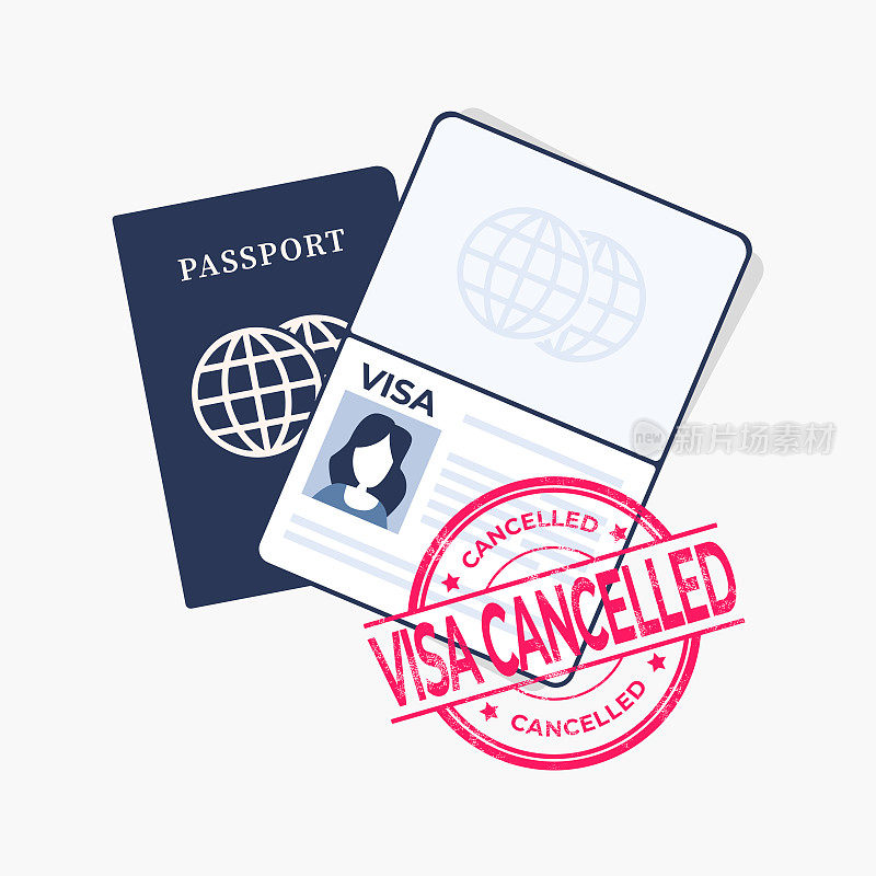 护照盖红章，签证取消。