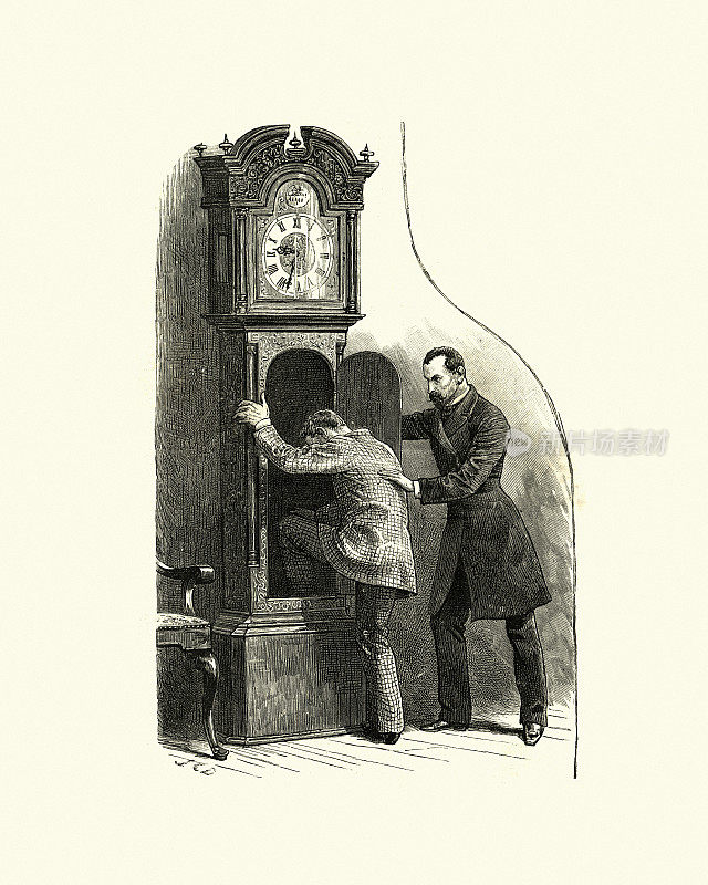 藏在一个老式钟里的人，19世纪的维多利亚时代