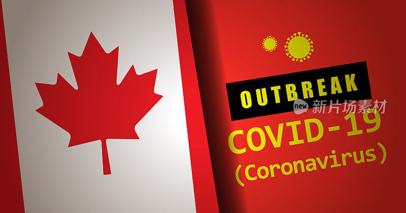 带加拿大国旗的冠状病毒爆发警告标志