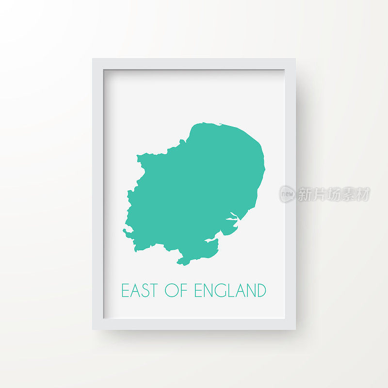 英格兰东部地图在一个框架上的白色背景