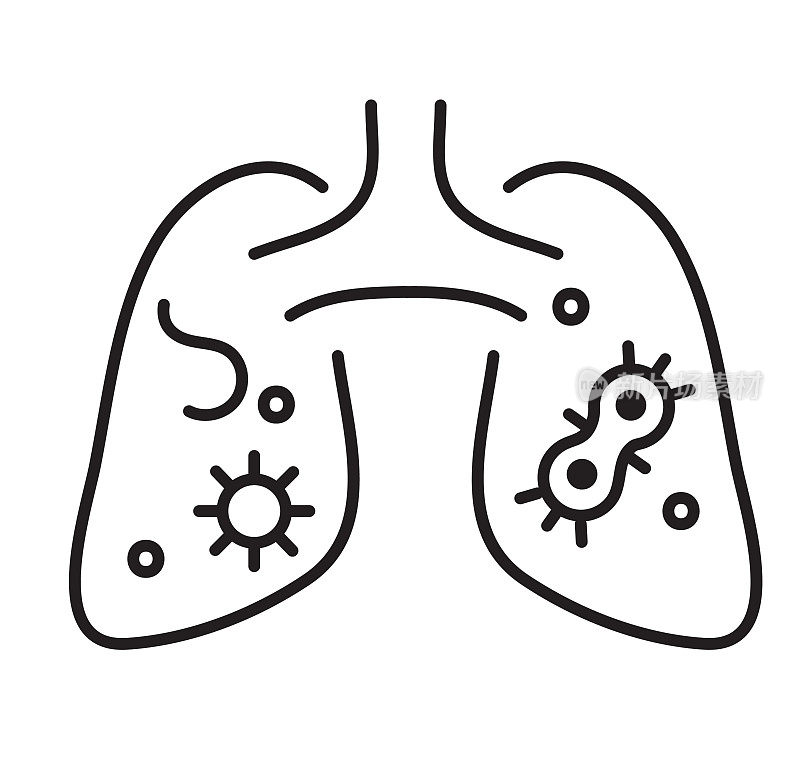 感冒和流感病毒肺充血与细菌症状线艺术图标