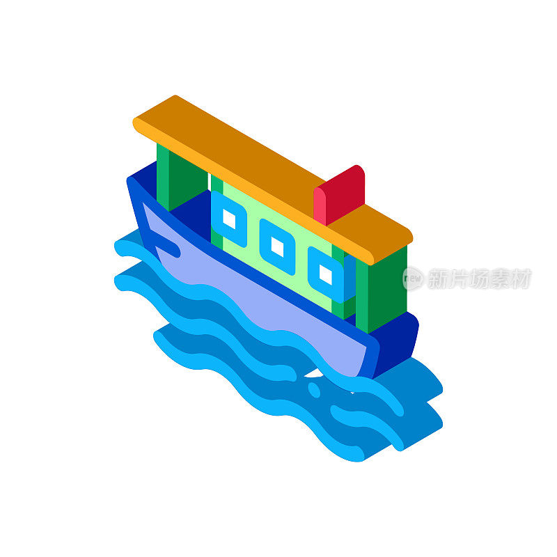 水上游艇在海中等距的图标矢量插图