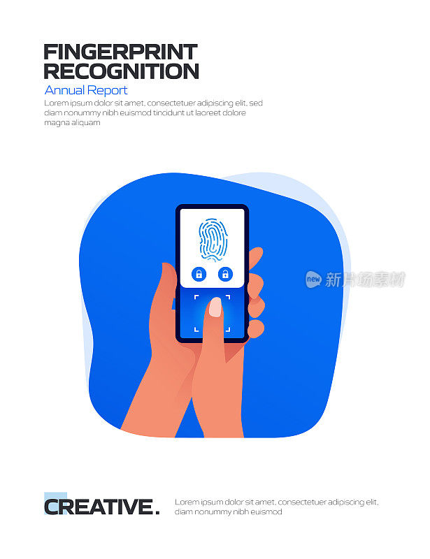 指纹识别相关卡通风格平面设计矢量插图