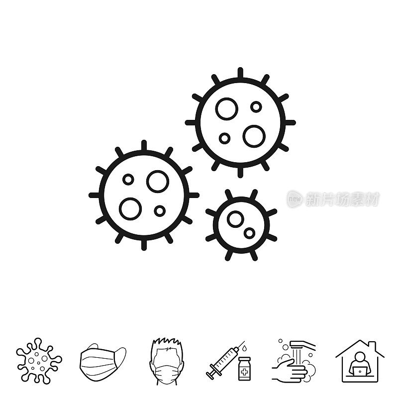 冠状病毒细胞(COVID-19)。线条图标-可编辑的笔触