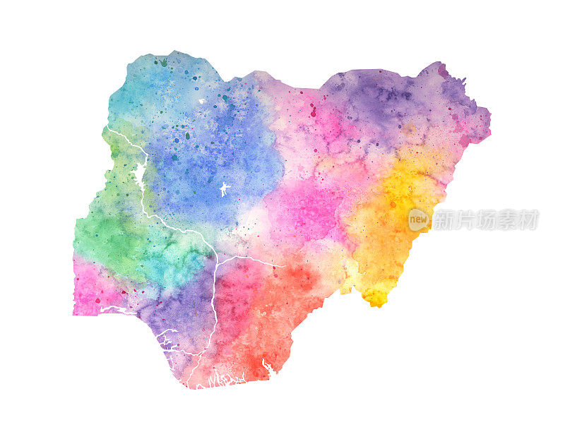 尼日利亚水彩栅格地图插图在粉彩