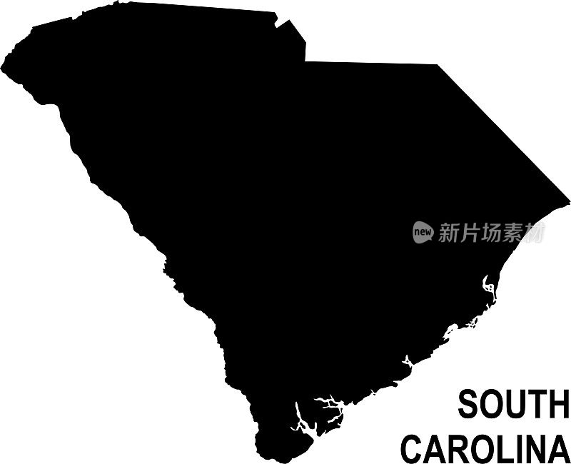 南卡罗来纳州的黑色基本地图，以白色为背景