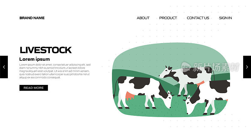家畜，农业概念矢量插图登陆页面模板，网站横幅，广告和营销材料，在线广告，业务演示等。