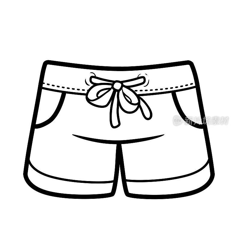 运动短裤为女孩轮廓上色在白色背景上