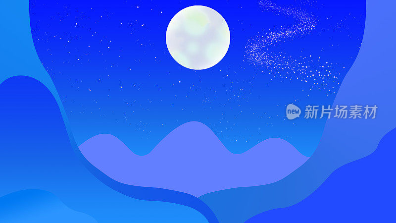 满月和银河天空的背景插图
