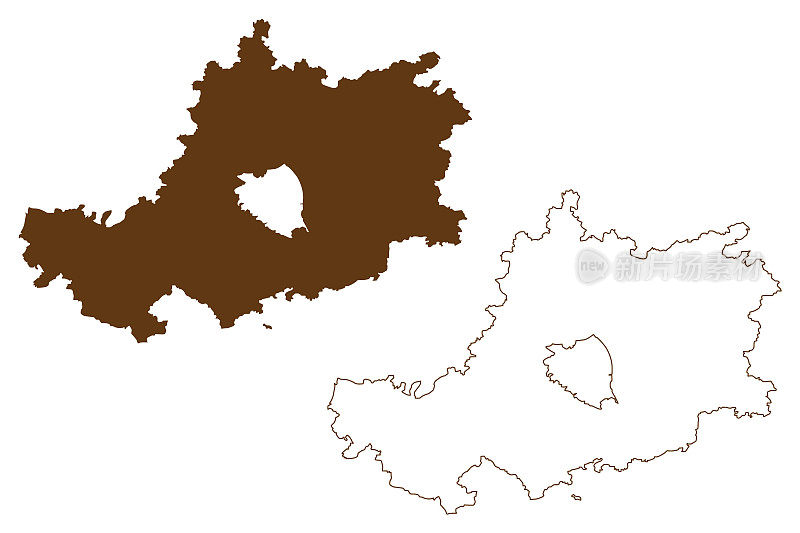 班贝格区(德意志联邦共和国，上弗朗克尼亚农村区，巴伐利亚自由州)地图矢量插图，潦草素描班贝格地图