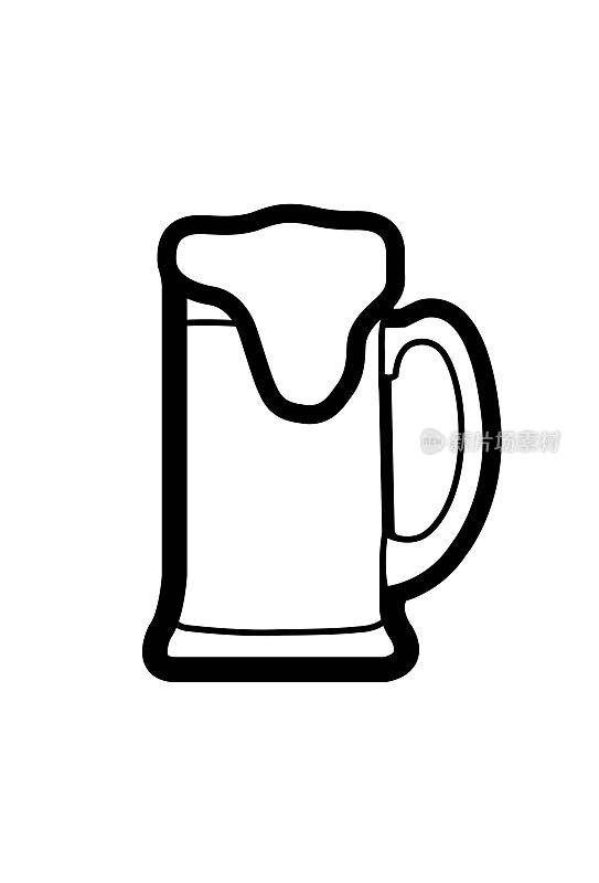 啤酒(玻璃)图标矢量插图在单色。