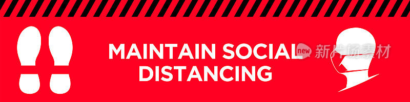 保持社会距离。警告标志。墙壁、窗户或地板贴花。COVID-19爆发流感作为危险的流感毒株病例作为大流行概念横幅平面风格插图库存插图