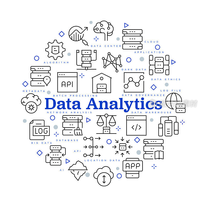 数据分析的概念。矢量设计与图标和关键字。