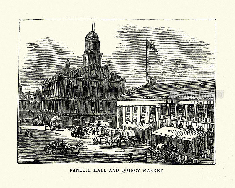 法尼尔厅和昆西市场，波士顿，美国，1872年，维多利亚19世纪