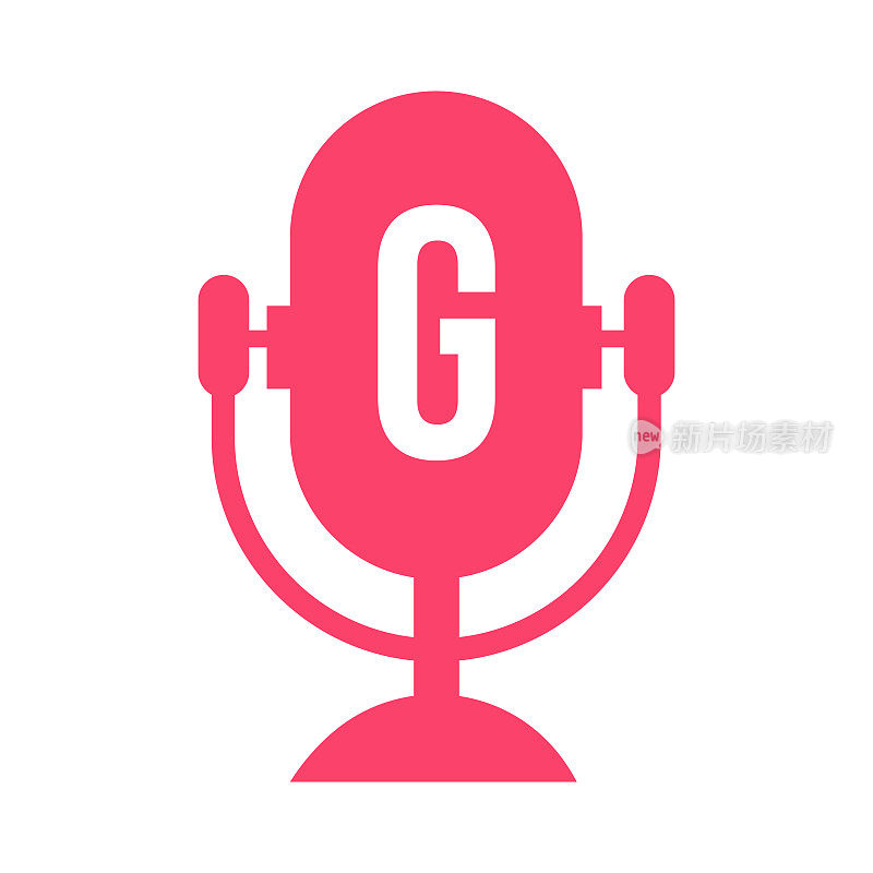 播客电台标志在字母G设计使用麦克风模板。Dj音乐，播客标志设计，混合音频广播矢量