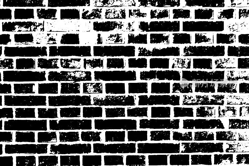 Grunge黑色纹理作为白色背景上的砖墙形状(矢量)。用于装饰、老化或老层