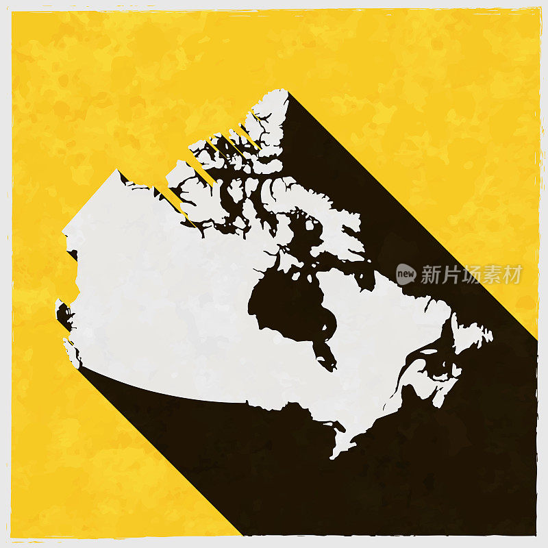 加拿大地图与纹理黄色背景上的长阴影