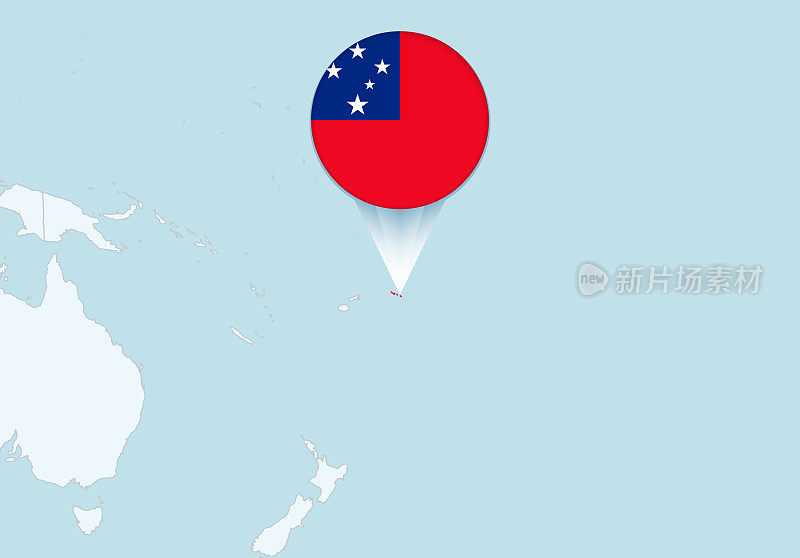 大洋洲与选定的萨摩亚地图和萨摩亚旗帜图标。